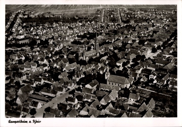 Postcard Lampertheim am Rhein Hesse, aerial photograph