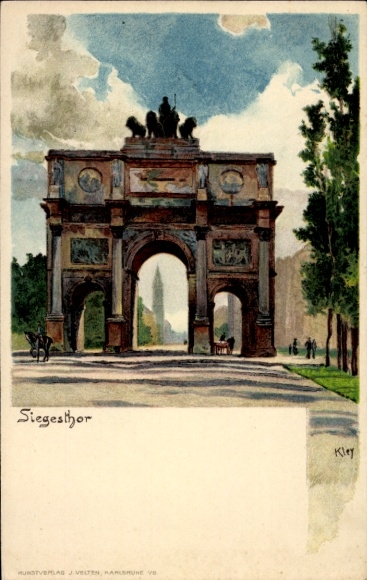 Kunstenaar litho Kley, Heinrich, München Beieren, Siegestor