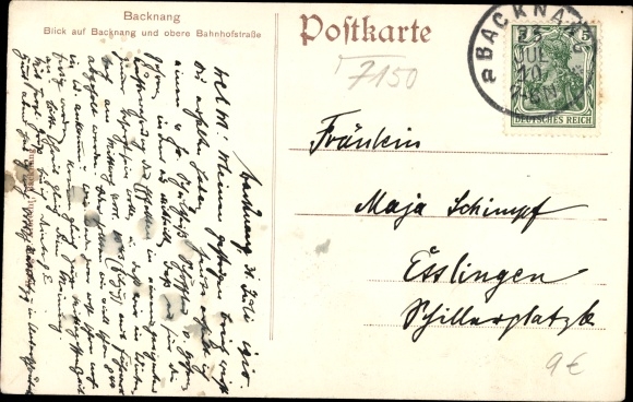 Postcard Backnang in Württemberg, view of the town and upper Bahnhofstrasse