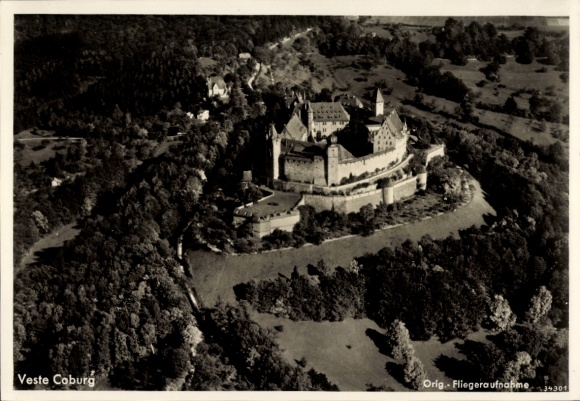 Postcard Coburg Oberfranken, aerial photograph of the fortress