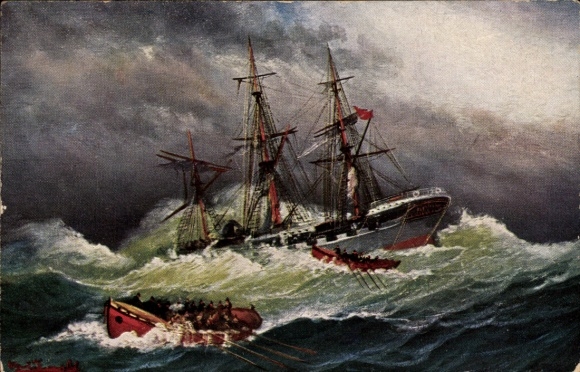Postcard crew rescued, sea rescue, lifeboat