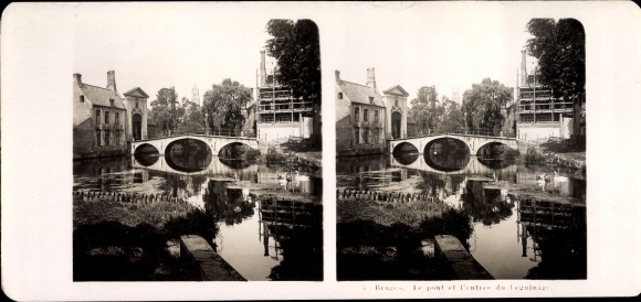 Stereo Photo Used Bridge Flanders West Flanders, The Bridge and the Entrance of the Beguinage