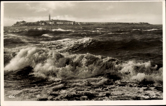 Postcard Island Oie, Greifswalder Oie, surf, general view, lighthouse