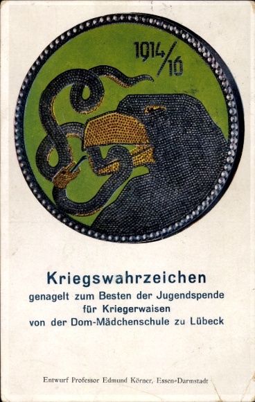 Postcard Lübeck, war landmark, nailing of the lower third of the Realprogymnasium