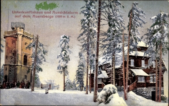 Postcard Wildenthal Eibenstock in the Ore Mountains, accommodation and observation tower on the Auersberg