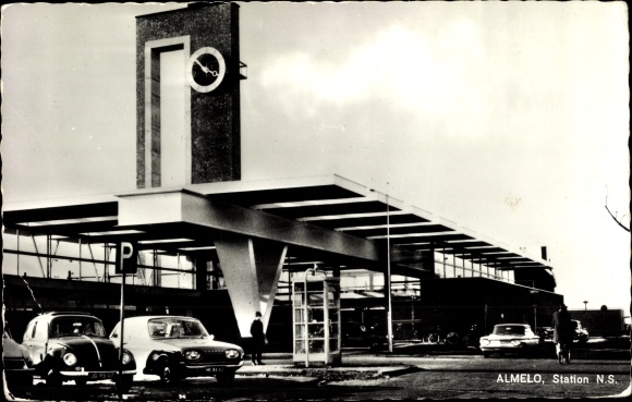 Postcard Almelo Overijssel Niederlande, NS station