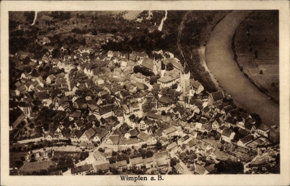 Postcard Bad Wimpfen, aerial view of the town with Neckar