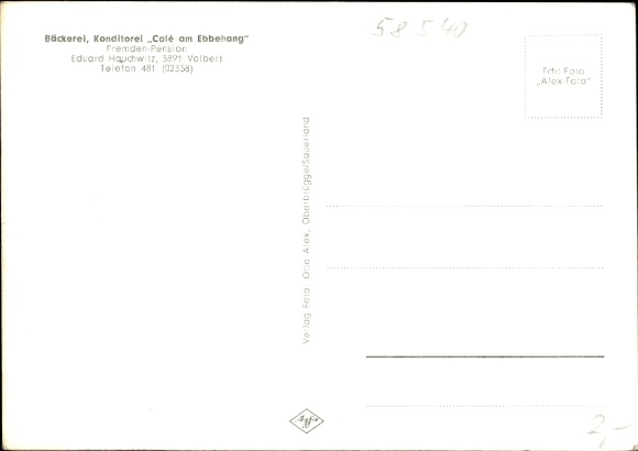 Postcard Valbert Meinerzhagen in Sauerland, Bakery Confectionery Café at Ebbehang, coat of arms