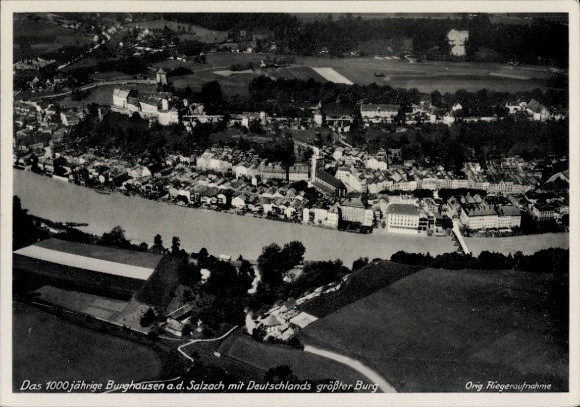 Postcard Burghausen an der Salzach Bavaria, aerial photograph