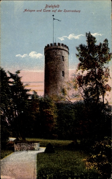Postcard Bielefeld in North Rhine Westphalia, facilities and tower on the Sparrenburg