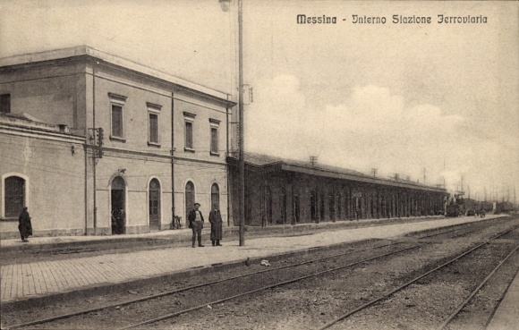 Postcard Messina Sicily, train station, track side