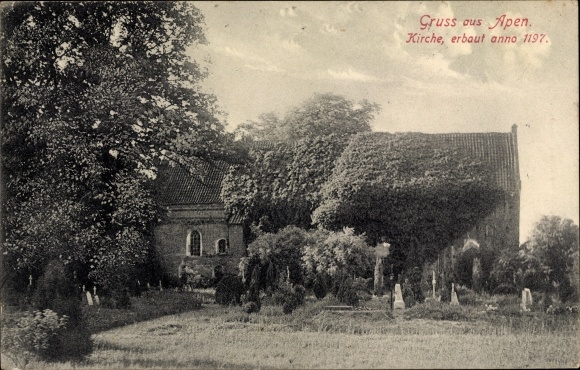 Postcard Apen in Oldenburg Ammerland, church built in 1197
