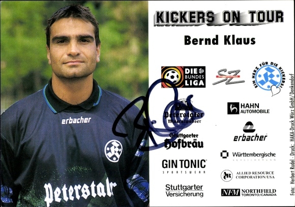 Autograph card footballer Bernd Klaus, SV Stuttgarter Kickers, autograph