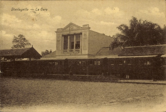 Postcard Kisangani Stanleyville DR Congo Zaire, train station, railway