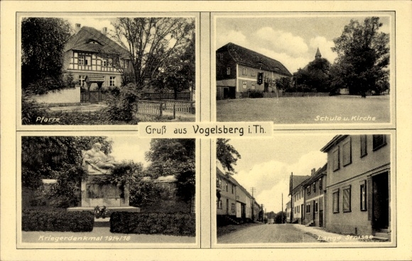 Vogelsberg Memorial in Thuringia, Lange Straße, school, church, parish, war memorial