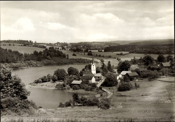 Ak Altensalz Neuensalz Vogtland, Pöhl-stuwdam, stuwmeer, kerk