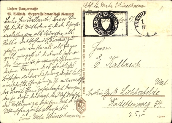 Artist Postcard Willrich, Wolfgang, Major General Rommel, Knight's Cross holder, Panzer Division, VDA