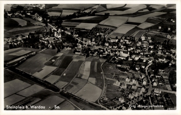 Postcard Steinpleis Werdau in Saxony, aerial photograph
