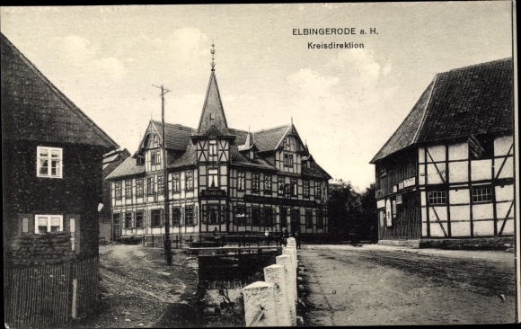 Postcard Elbingerode Oberharz am Brocken, district administration, half-timbered houses