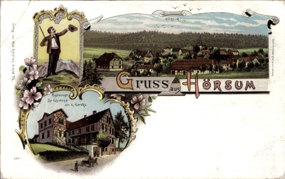 Chromo-Litho Hörsum Alfeld an der Leine, general view, restaurant for relaxation, owner Gerves, hikers