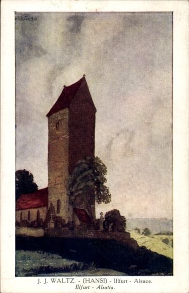 Artist Postcard Hansi Jean Jacques Waltz, Illfurth Illfurt Alsace Haut Rhin, Church