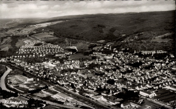 Postcard Reichenbach an der Fils Württemberg, aerial photograph