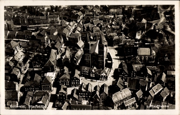 Ak Schwelm in Westfalen, luchtfoto van het stadscentrum