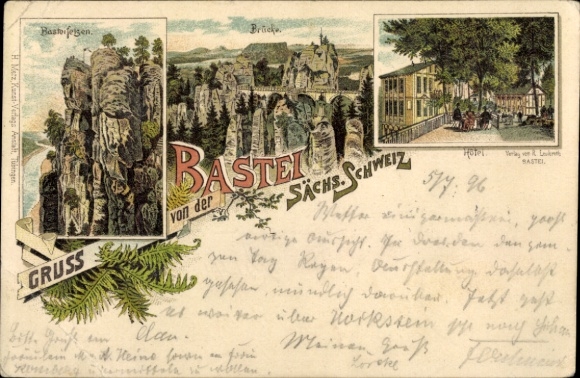 Ak Lohmen Sächsische Schweiz, Bastei, Felsenlandschaft, nmotiv, Hotel  Grüße aus Sachsen-Schweiz