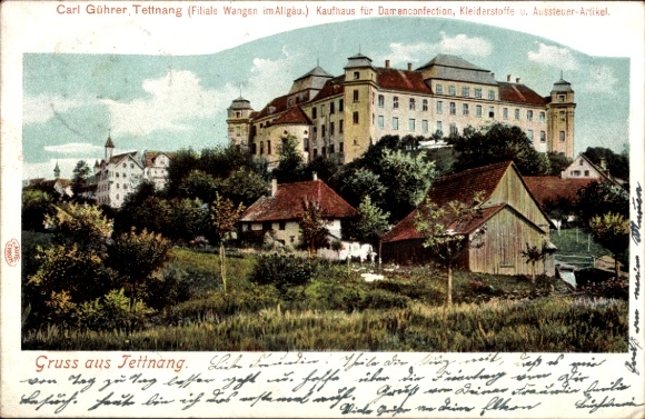 Ak Tettnang im Bodenseekreis Baden Württemberg, Blick auf die Burg, Kaufhaus Carl Gührer