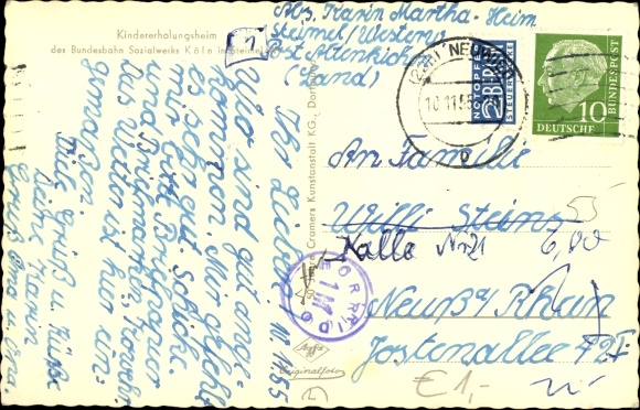 Postcard Steimel in the Westerwald, children&#39;s convalescent home of the federal railway social work in Cologne