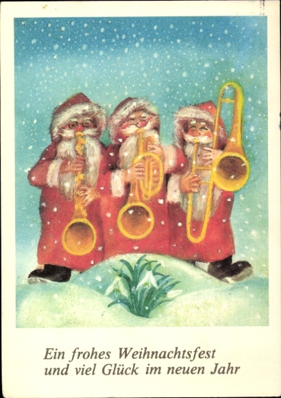 Ak Frohe Weihnachten, musizierende Weihnachtsmänner, Neujahr