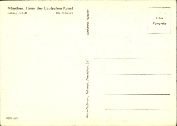 Artist Postcard Schult, Johann, The Resting One, Female Nude, HDK 410