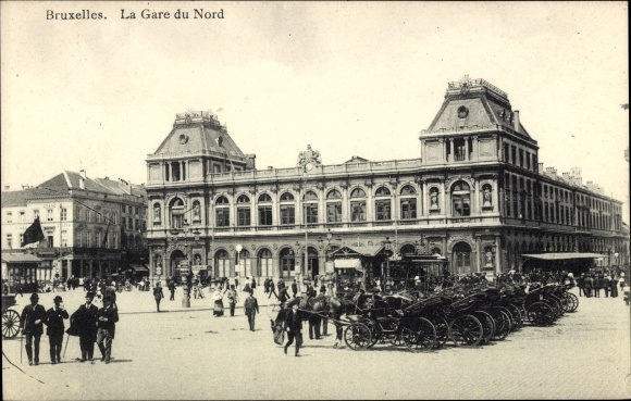 Ak Brussels, La Gare du Nord, Nordbahnhof, rijtuigen