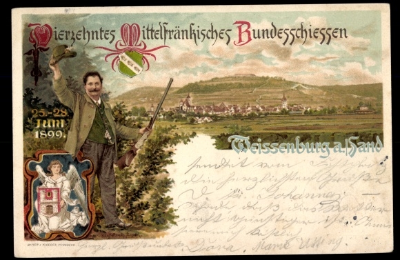 Postwaardestukken litho Weißenburg am Sand Midden-Franken Beieren, 14. Midden-Frankische federale schietpartij