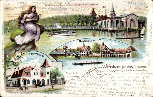 Chromo-Litho Berlin Treptow Niederschöneweide, Loreley Inn, Boathouses, Spree