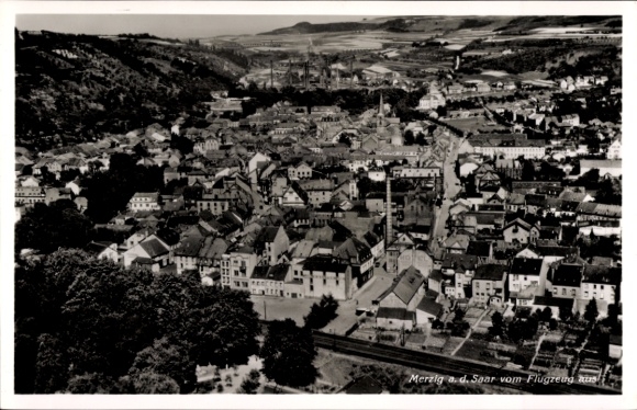 Postcard Merzig an der Saar, aerial photograph