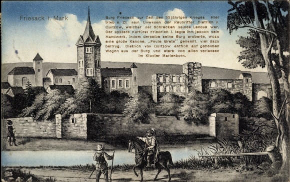 Postcard Friesack in der Mark, castle of robber baron Dietrich von Quitzow, Thirty Years' War