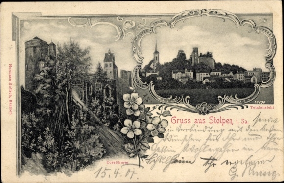 Postcard Stolpen Saxony, long shot, Coselturm