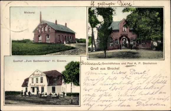 Ak Brockel Niedersachsen, Molkerei, Geschäftshaus A.P Stockstrom, Gasthof zum Sachsenross