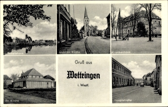 KP Wettringen w Münsterland, Josefshaus, kościół, szpital, kościół Evang, główna ulica