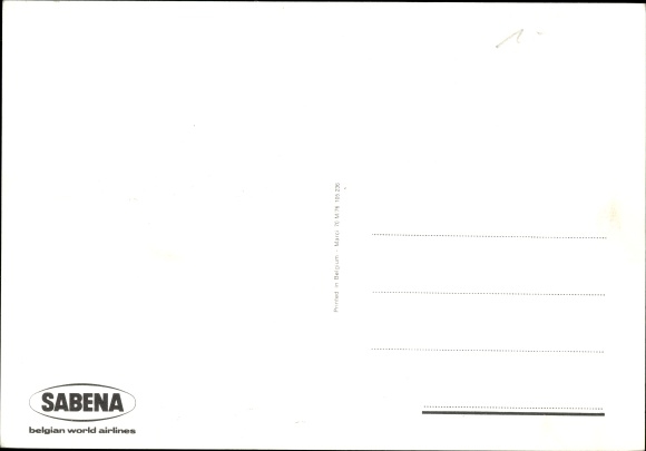 Postcard Douglas DC 10, Boeing 747, Boeing 737, passenger aircraft, Belgian airline Sabena