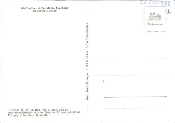 Postcard Auerbach Bensheim on the Bergstraße Hesse, aerial photograph