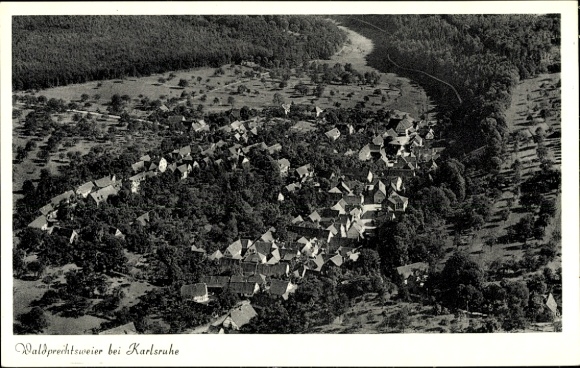 Postcard Waldprechtsweier Malsch in Baden, aerial photo
