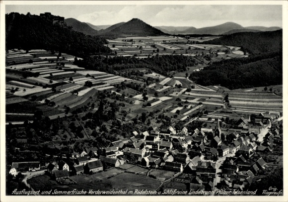 Postcard Vorderweidenthal in the Palatinate, aerial photograph