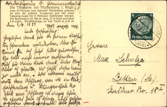 Postcard Muldenberg Grünbach in Vogtland Saxony, lot at the dam, barrier wall