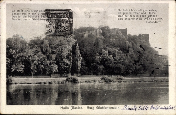 PC Giebichenstein Halle an der Saale, Giebichenstein Castle, river, landscape, poem by Eichend