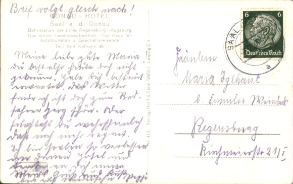 Postcard Saal an der Donau, Donau Hotel, Reichsbeflaggung