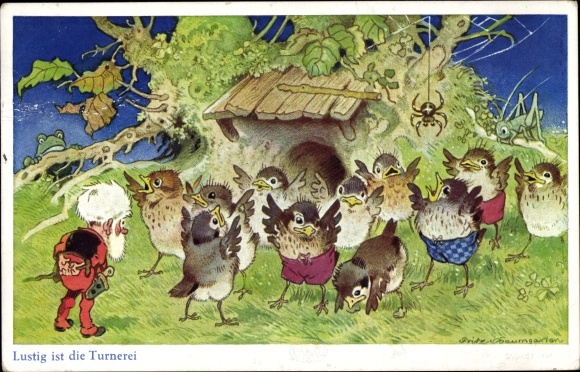 Artist PC Baumgarten, Fritz, Gymnastics is funny, dwarf, birds, spider