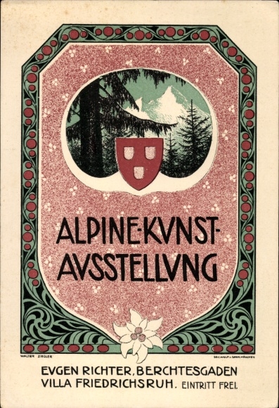Passepartout Postcard Berchtesgaden in Upper Bavaria, Alpine Art Exhibition, Villa Friedrichsruh