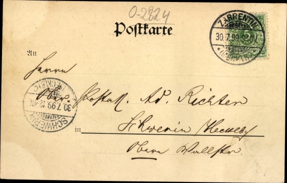 Postcard Zarrentin am Schaalsee, motorboat Marta, office, church, city of Hamburg inn